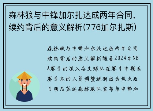 森林狼与中锋加尔扎达成两年合同，续约背后的意义解析(776加尔扎斯)