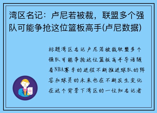 湾区名记：卢尼若被裁，联盟多个强队可能争抢这位篮板高手(卢尼数据)