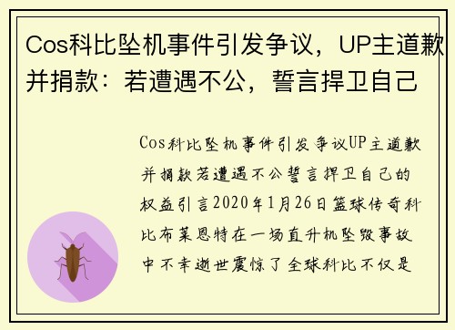 Cos科比坠机事件引发争议，UP主道歉并捐款：若遭遇不公，誓言捍卫自己的权益
